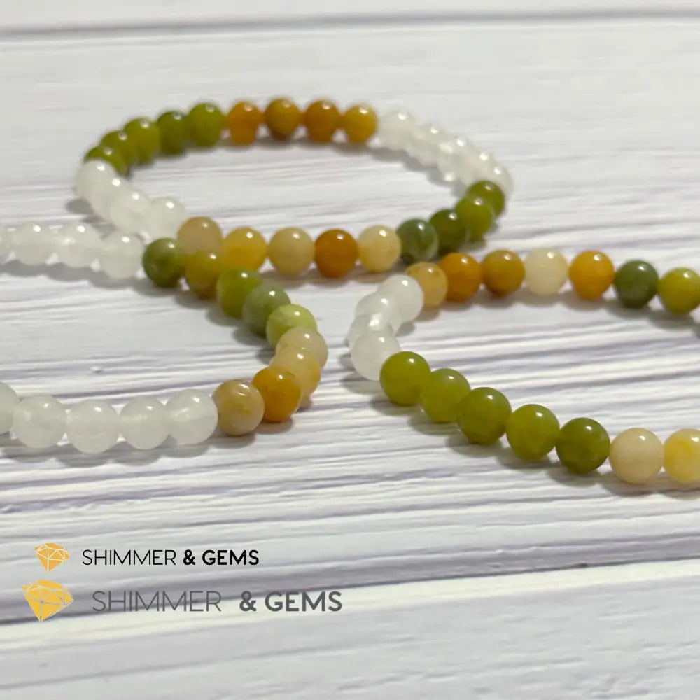 Triple Luck Remedy Bracelet (Three Shades of Jade 6mm White Yellow & Green)