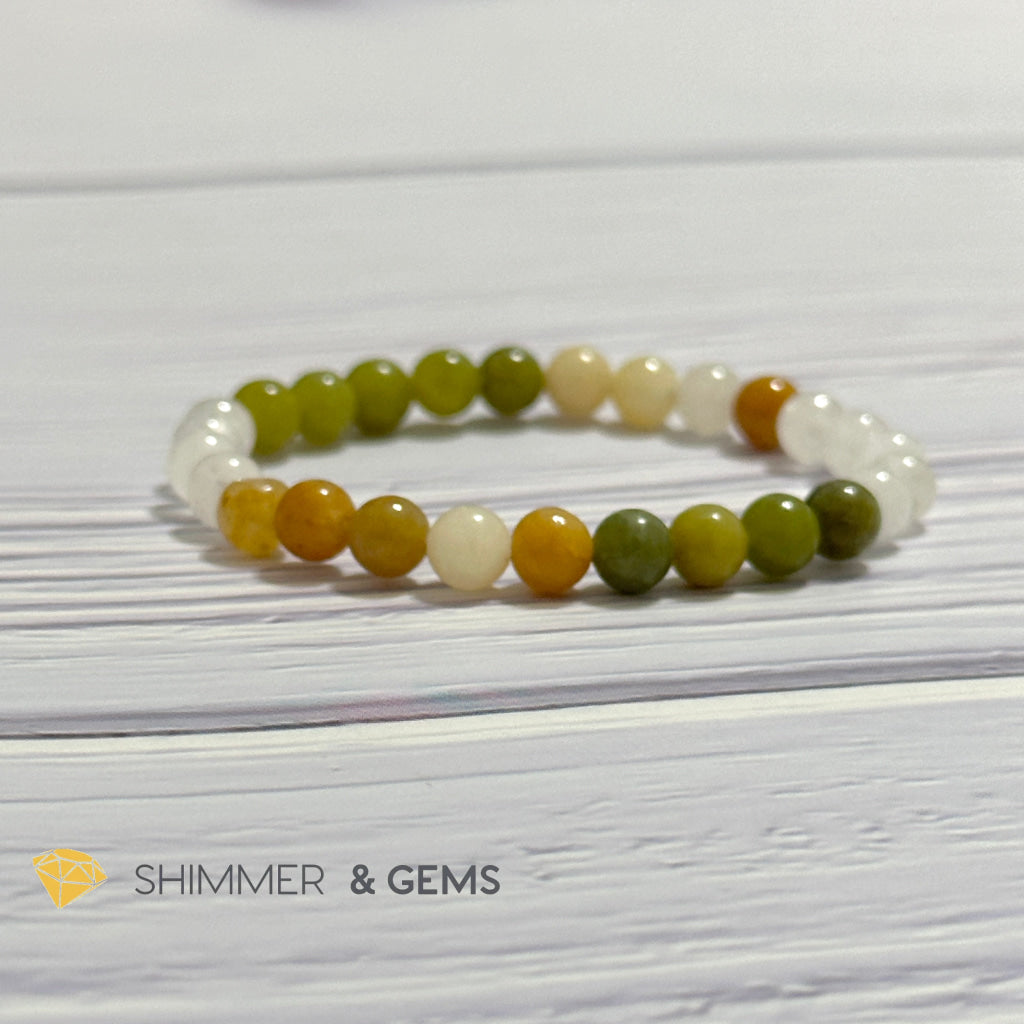Triple Luck Remedy Bracelet (Three Shades of Jade 6mm White, Yellow & Green)