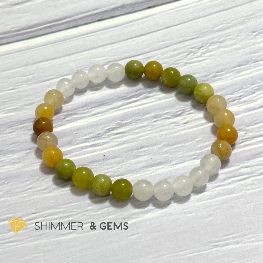 Triple Luck Remedy Bracelet (Three Shades of Jade 6mm White, Yellow & Green)