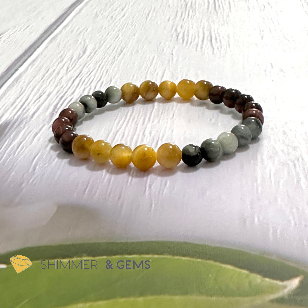 Triple Power Red, Blue & Golden Tiger’s Eye Bracelet 6mm