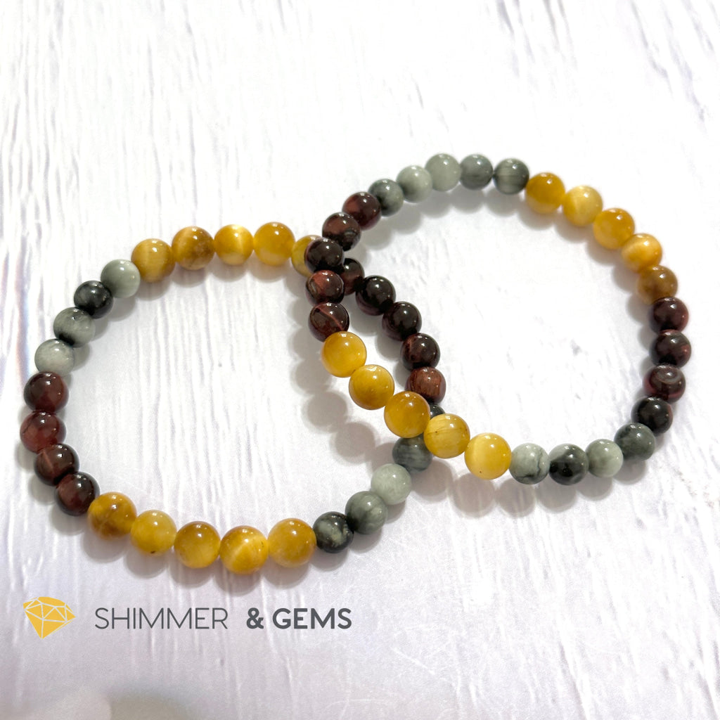 Triple Power Red, Blue & Golden Tiger’s Eye Bracelet 6mm