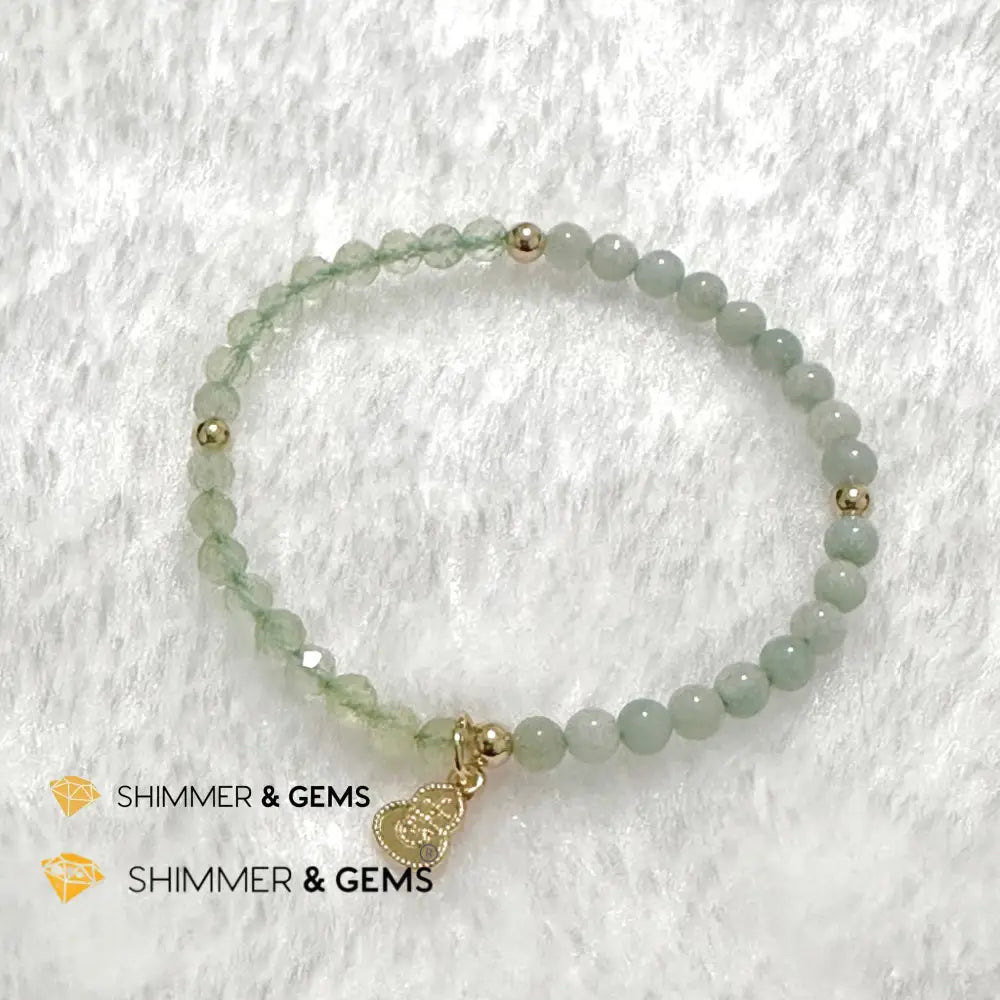 Wealth and Good Health Bracelet (Prehnite Burma Jade & 14k Goldplated Copper Wu Lou Charm) Bracelets