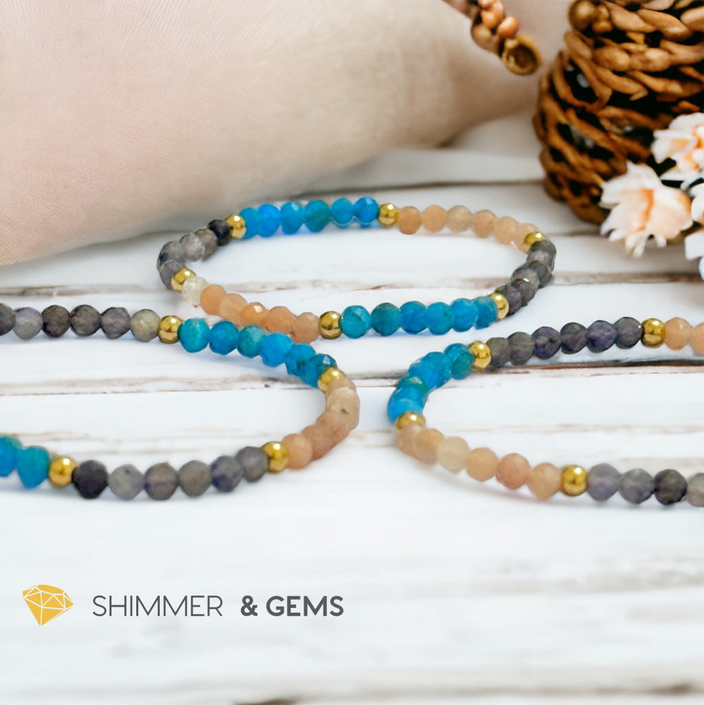 Weight Loss Remedy Bracelet (Blue Apatite, Sunstone, Iolite 4mm with Stainless Steel Beads)