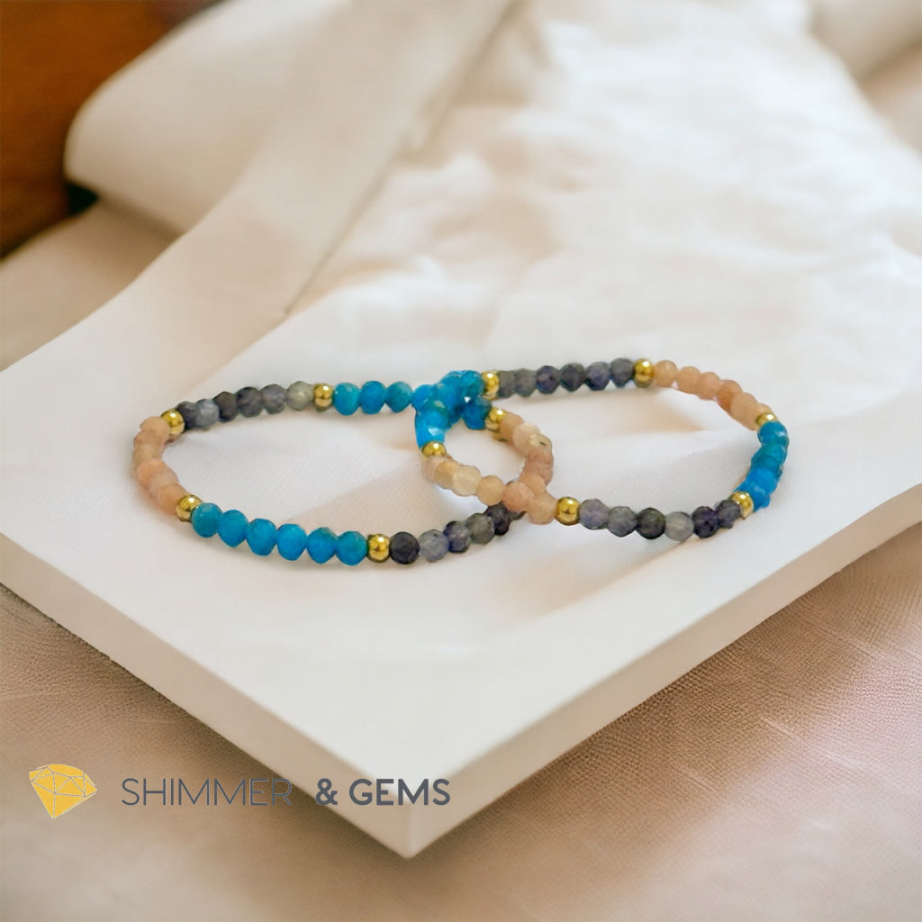 Weight Loss Remedy Bracelet (Blue Apatite, Sunstone, Iolite 4mm with Stainless Steel Beads)