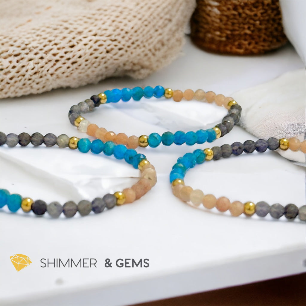 Weight Loss Remedy Bracelet (Blue Apatite, Sunstone, Iolite 4mm with Stainless Steel Beads)