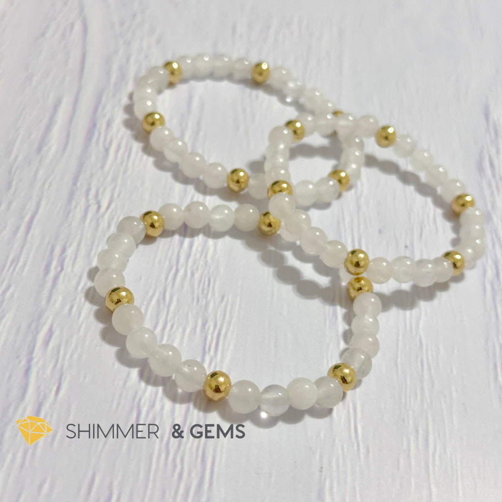 White Jade 6mm Bracelet with 14k gold filled beads