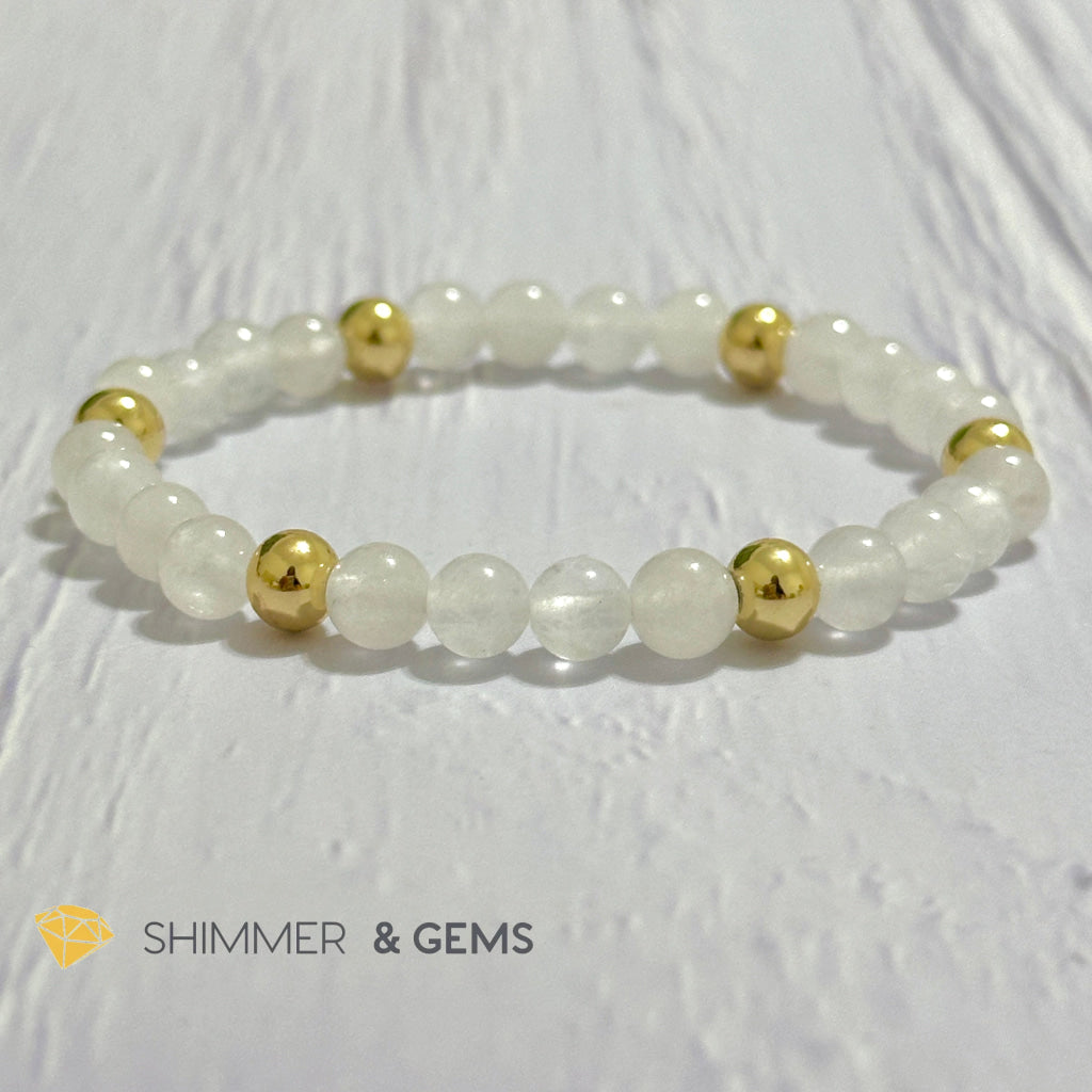 White Jade 6mm Bracelet with 14k gold filled beads