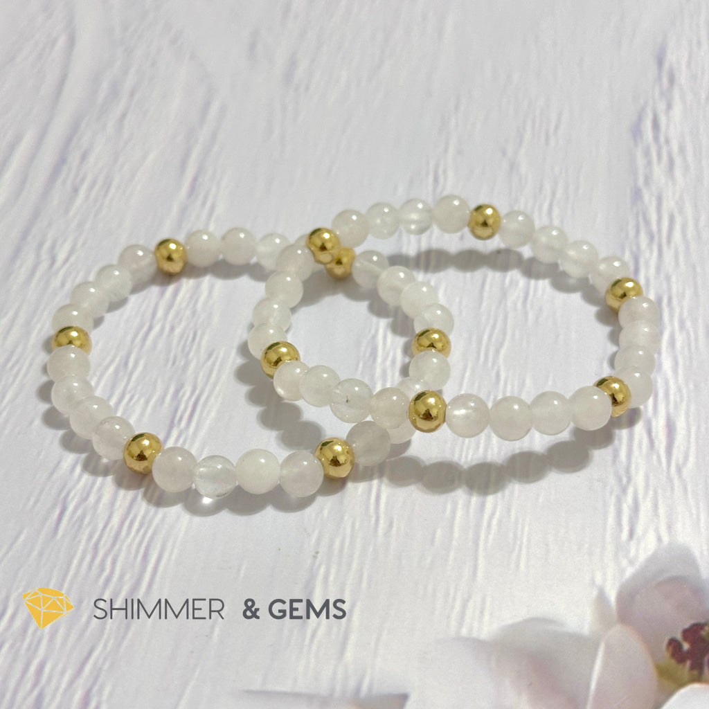 White Jade 6mm Bracelet with 14k gold filled beads