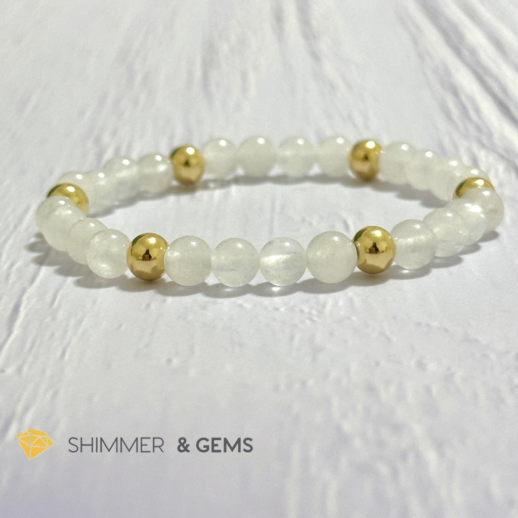 White Jade 6mm Bracelet with 14k gold filled beads