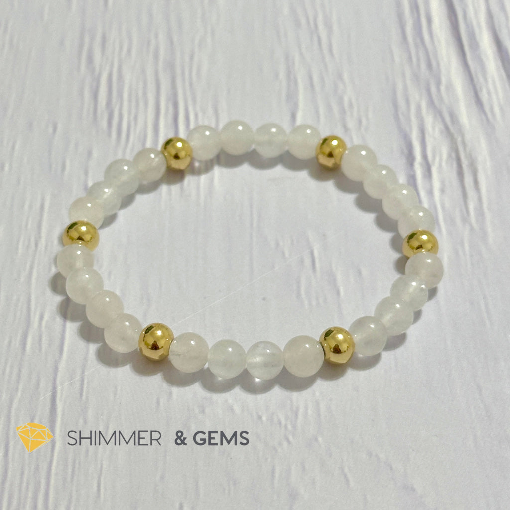 White Jade 6mm Bracelet with 14k gold filled beads