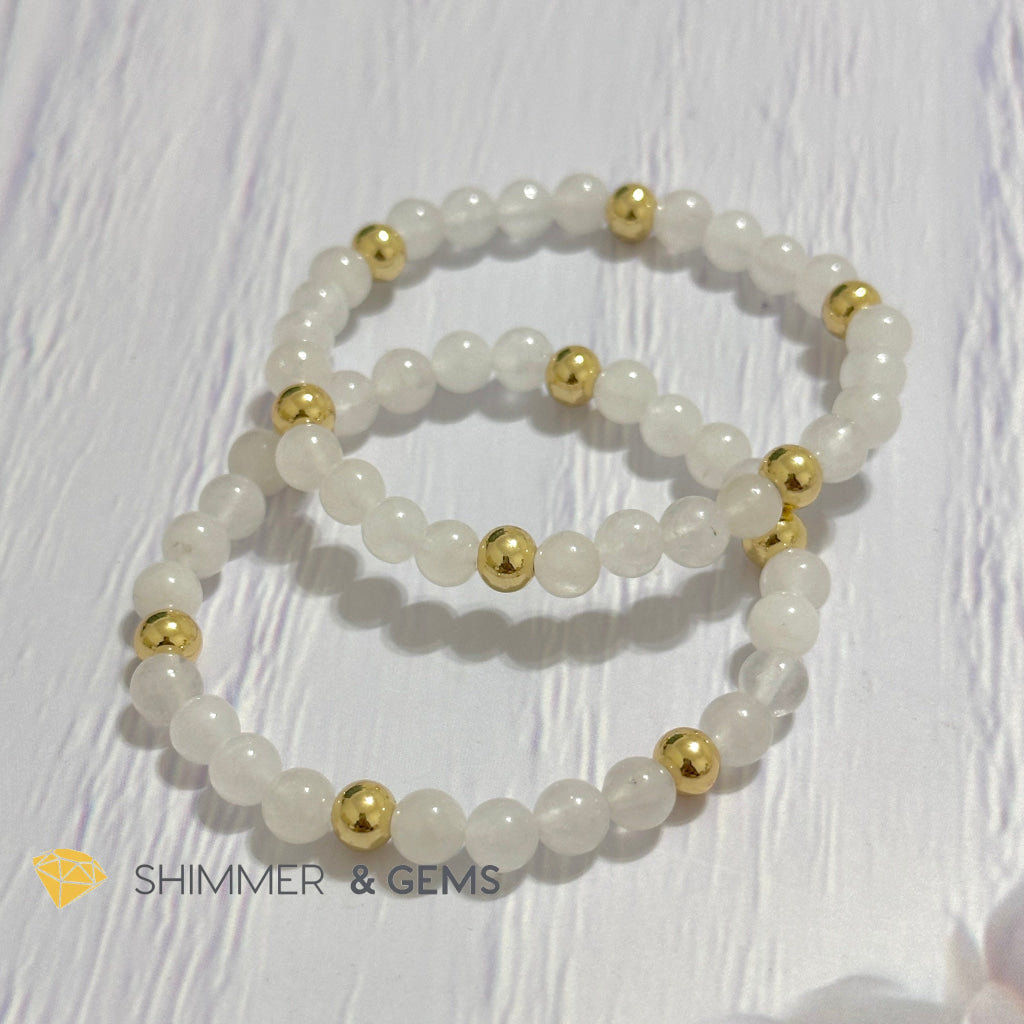 White Jade 6mm Bracelet with 14k gold filled beads