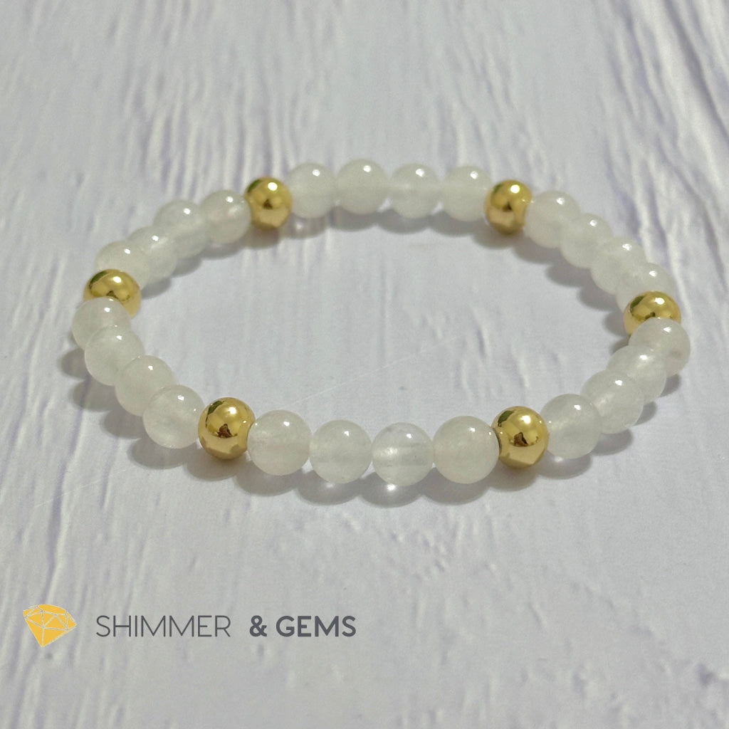 White Jade 6mm Bracelet with 14k gold filled beads