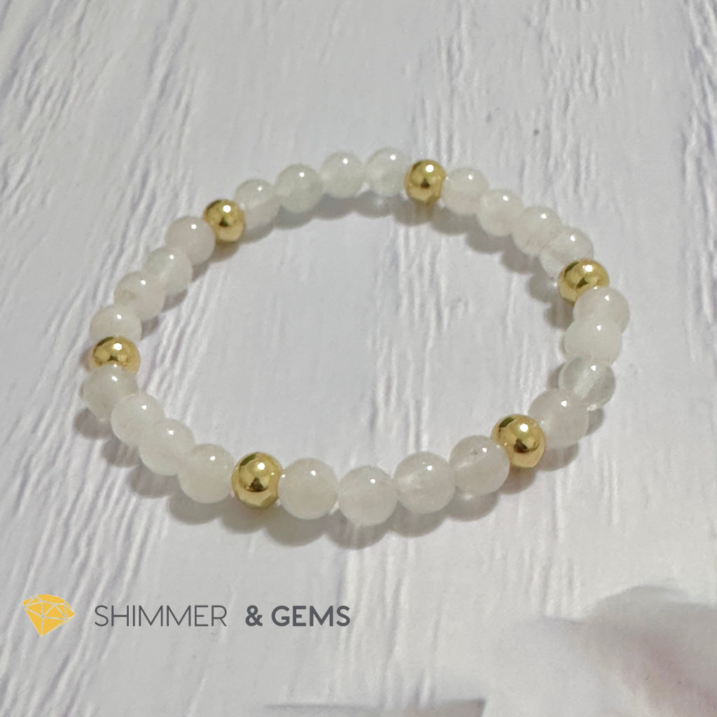 White Jade 6mm Bracelet with 14k gold filled beads