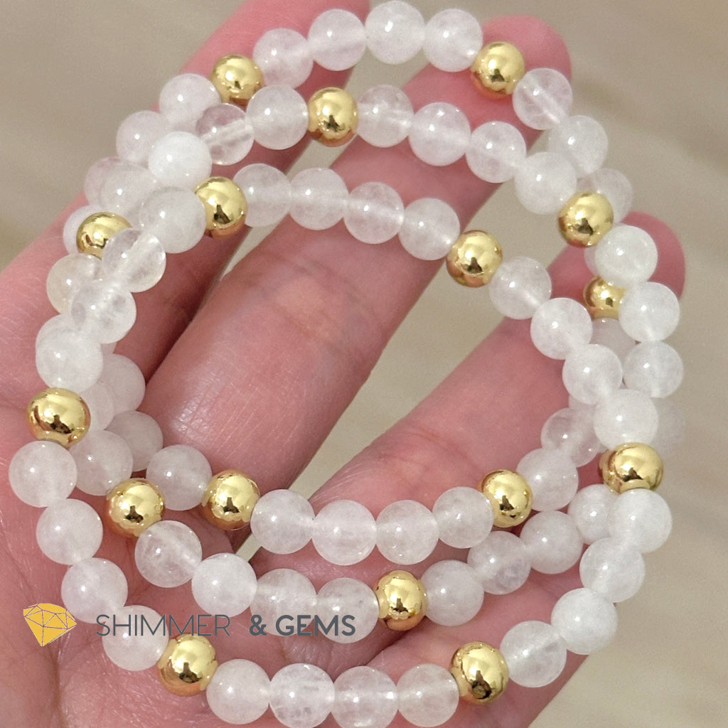White Jade 6mm Bracelet with 14k gold filled beads