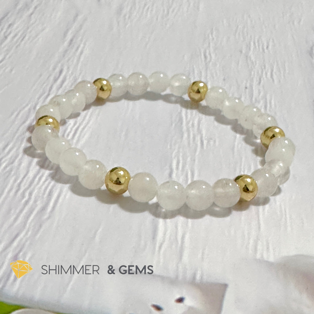 White Jade 6mm Bracelet with 14k gold filled beads