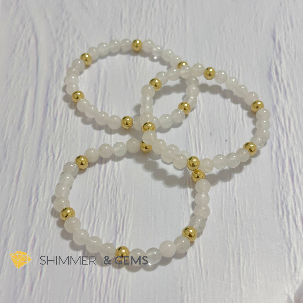 White Jade 6mm Bracelet with 14k gold filled beads