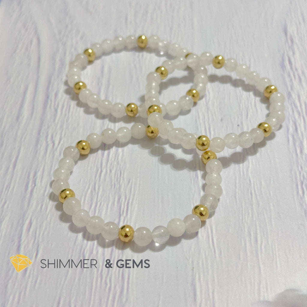 White Jade 6mm Bracelet with 14k gold filled beads