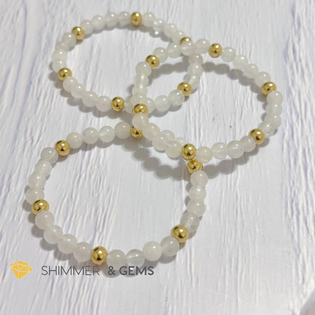 White Jade 6mm Bracelet with 14k gold filled beads