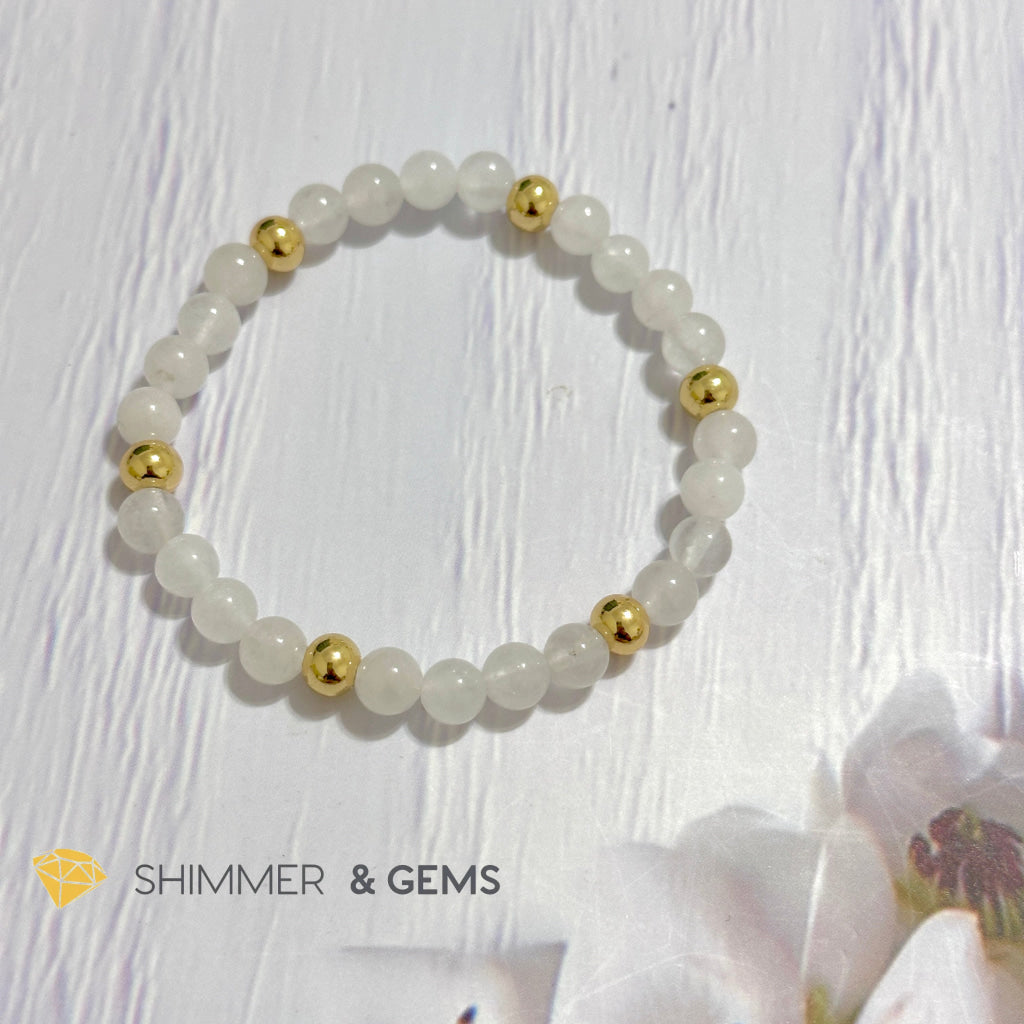 White Jade 6mm Bracelet with 14k gold filled beads