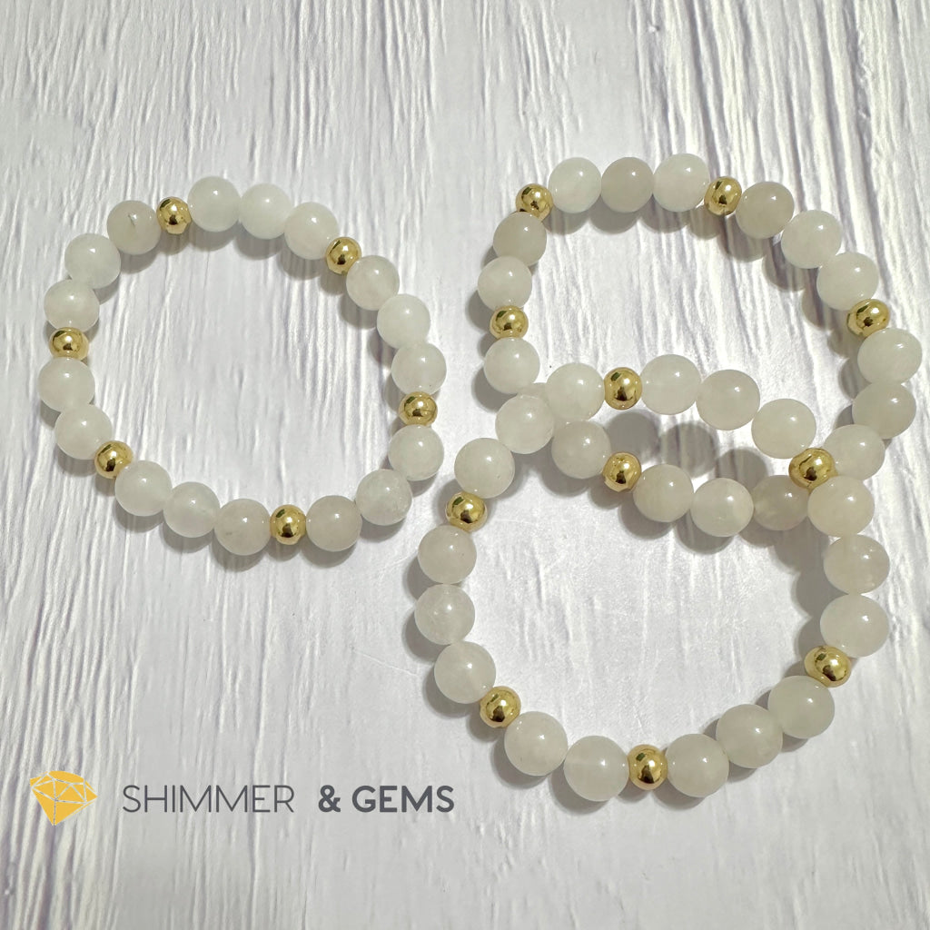 White Jade 8mm Bracelet with 14k gold filled beads