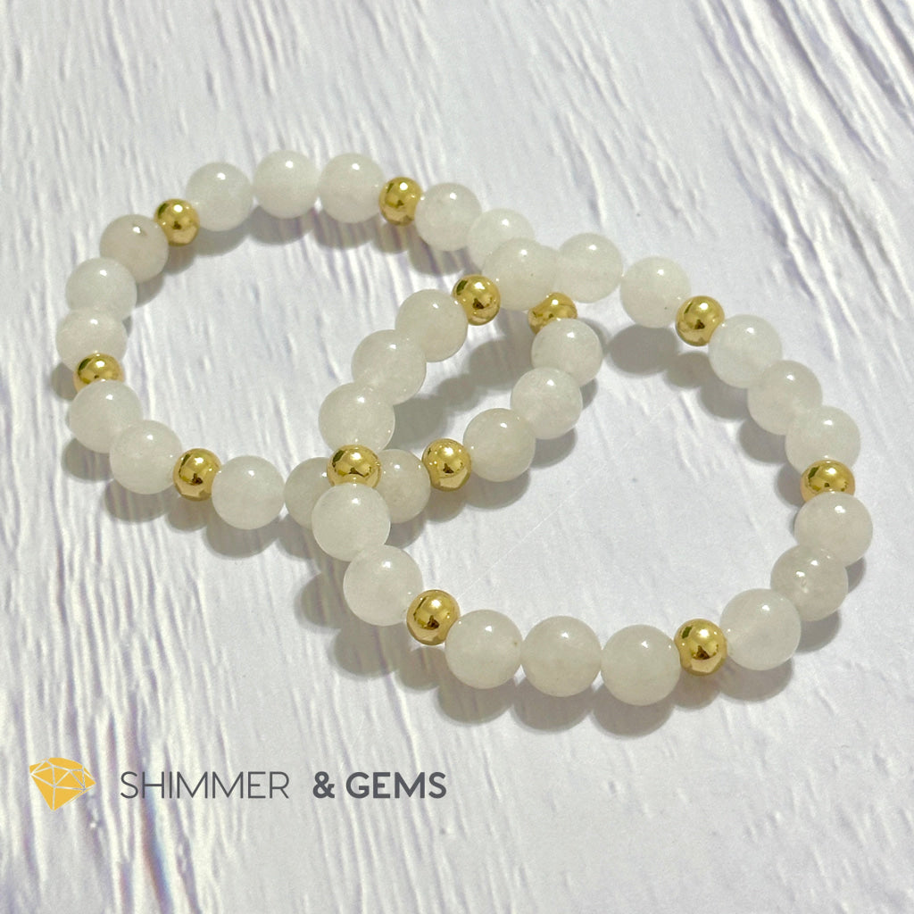 White Jade 8mm Bracelet with 14k gold filled beads