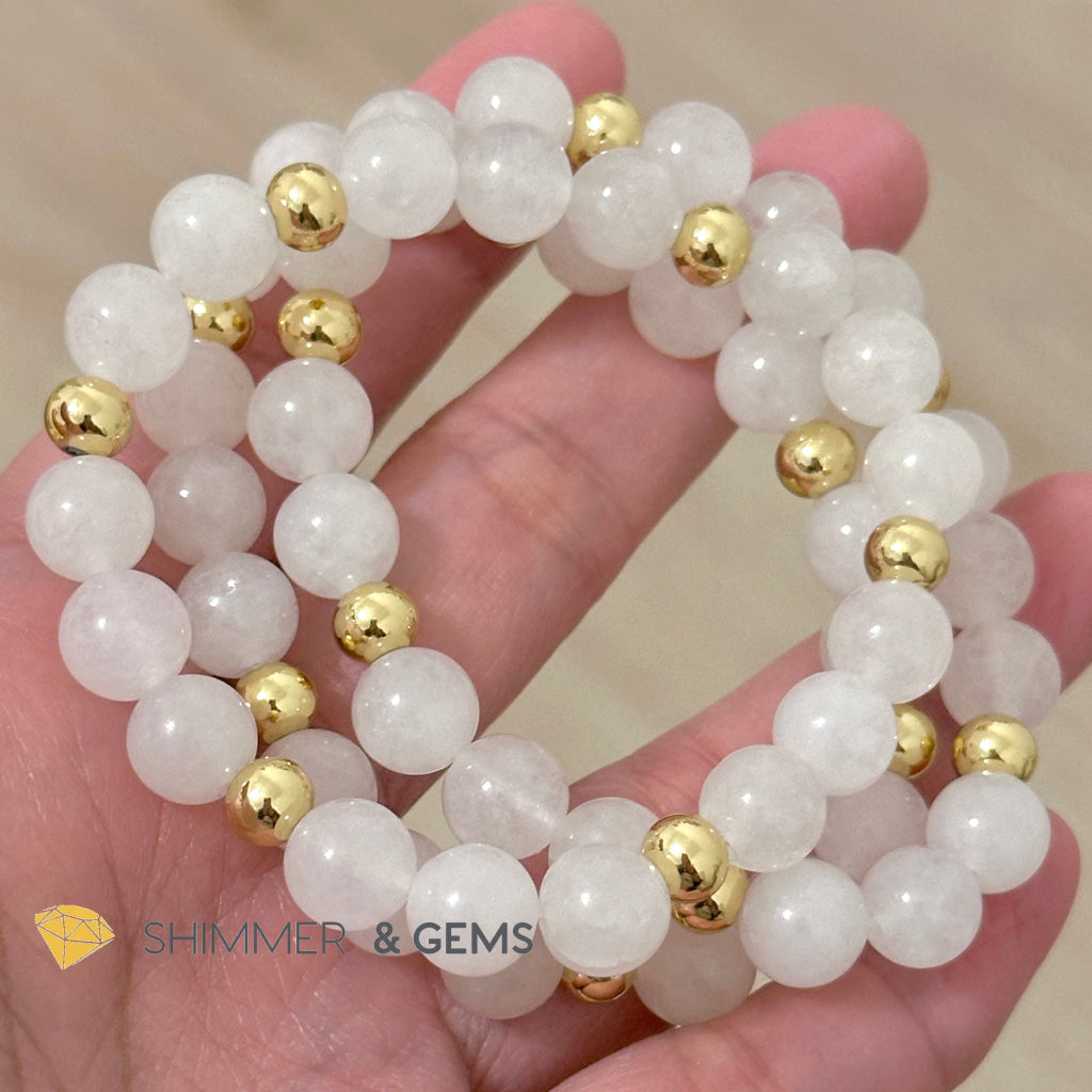White Jade 8mm Bracelet with 14k gold filled beads