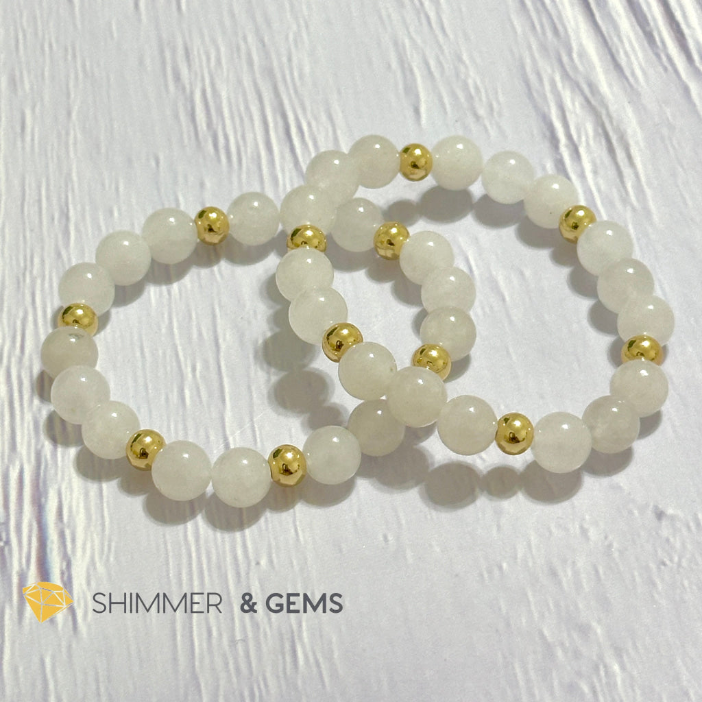 White Jade 8mm Bracelet with 14k gold filled beads