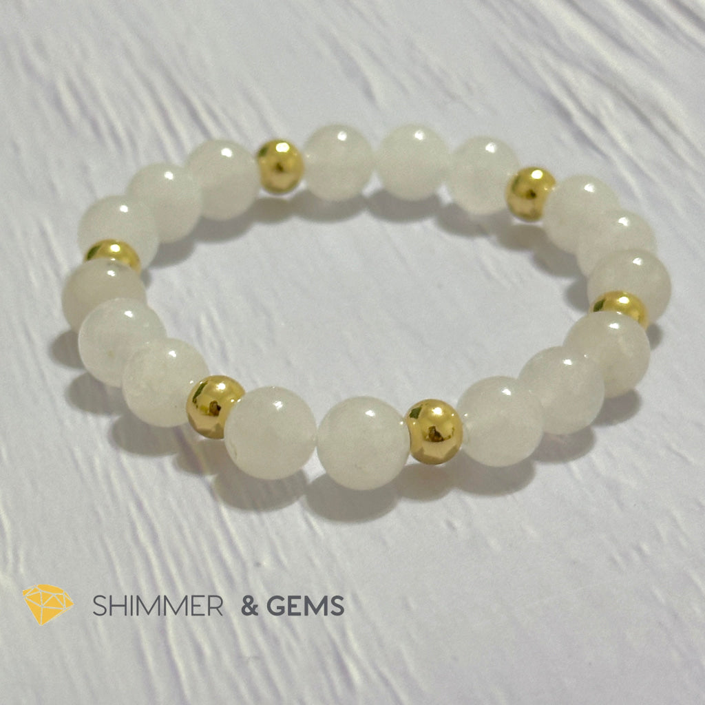 White Jade 8mm Bracelet with 14k gold filled beads