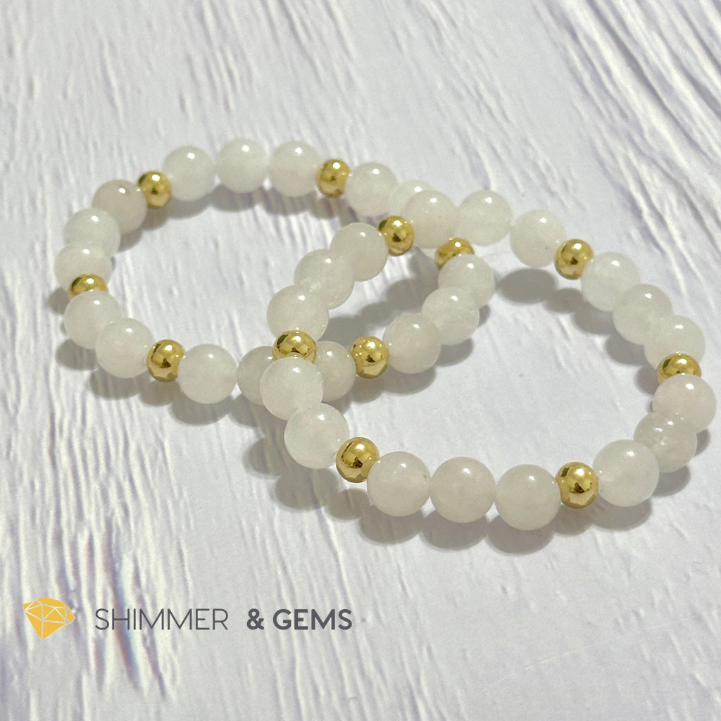 White Jade 8mm Bracelet with 14k gold filled beads