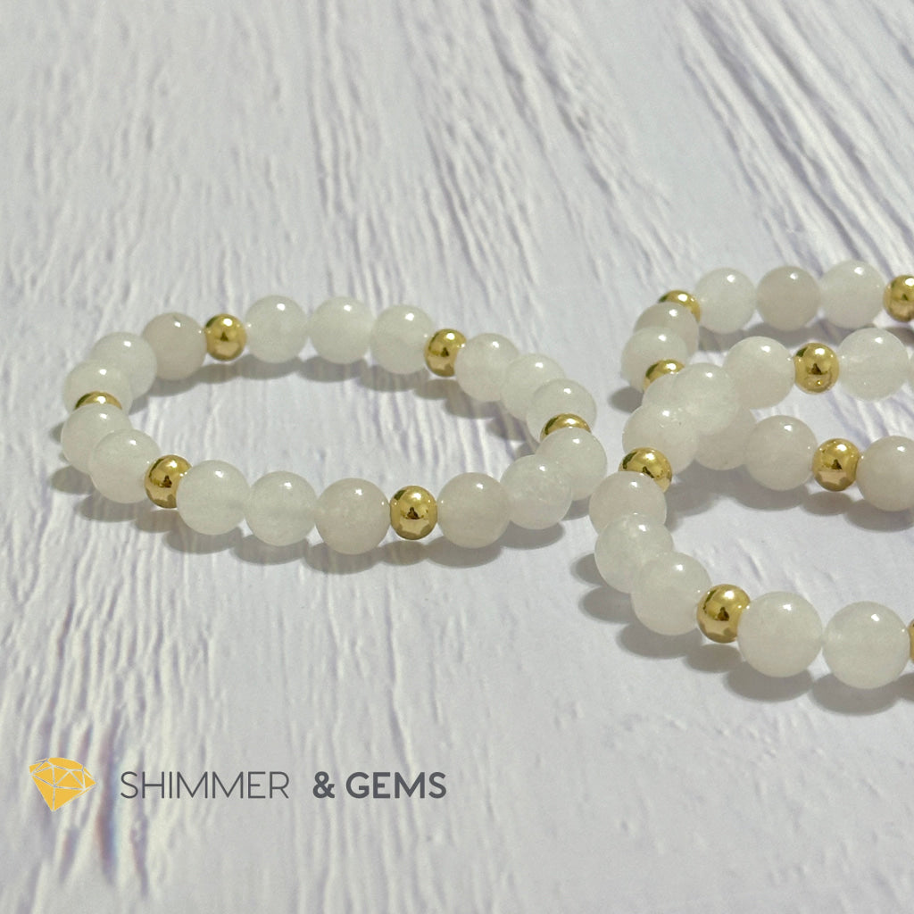 White Jade 8mm Bracelet with 14k gold filled beads