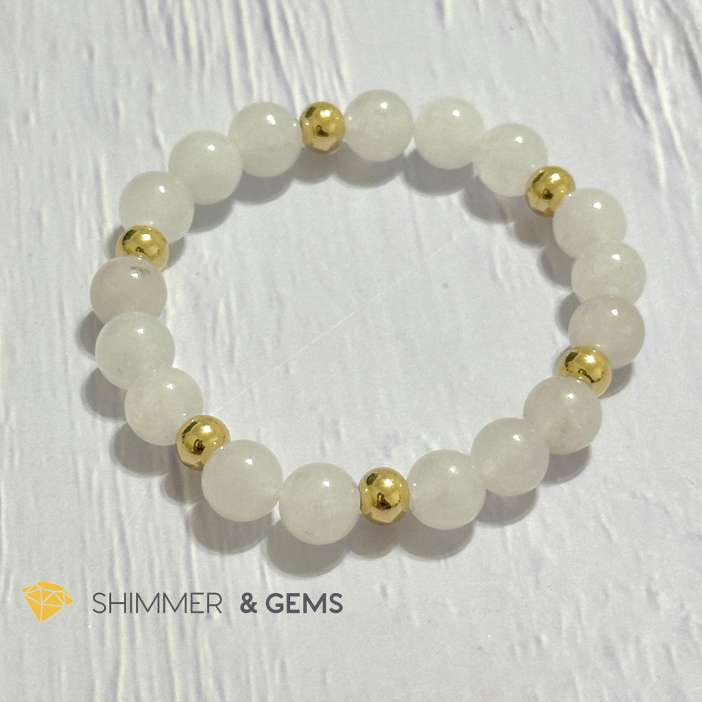 White Jade 8mm Bracelet with 14k gold filled beads