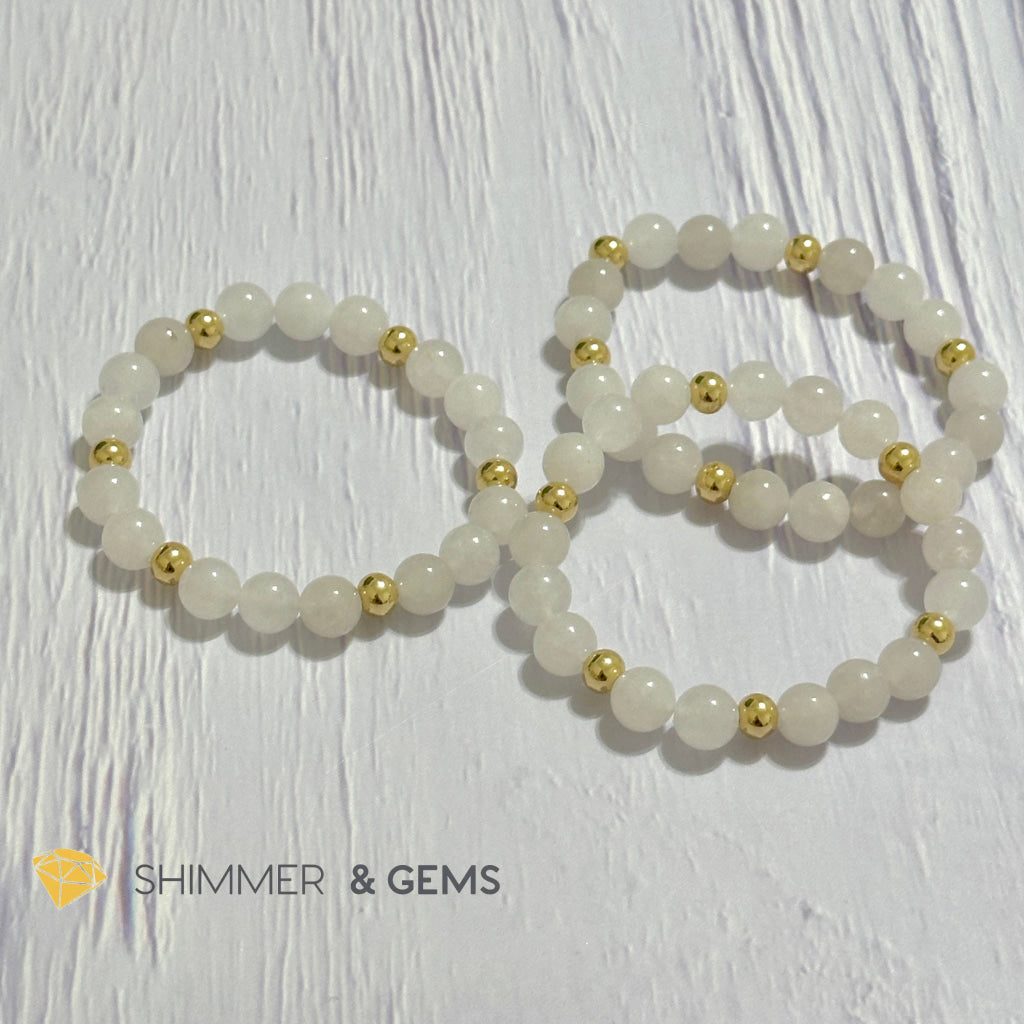 White Jade 8mm Bracelet with 14k gold filled beads
