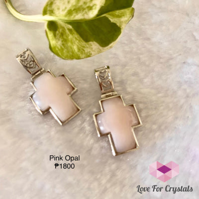 Pink Opal Cross Pendant 925 Silver - Shimmer & Gems