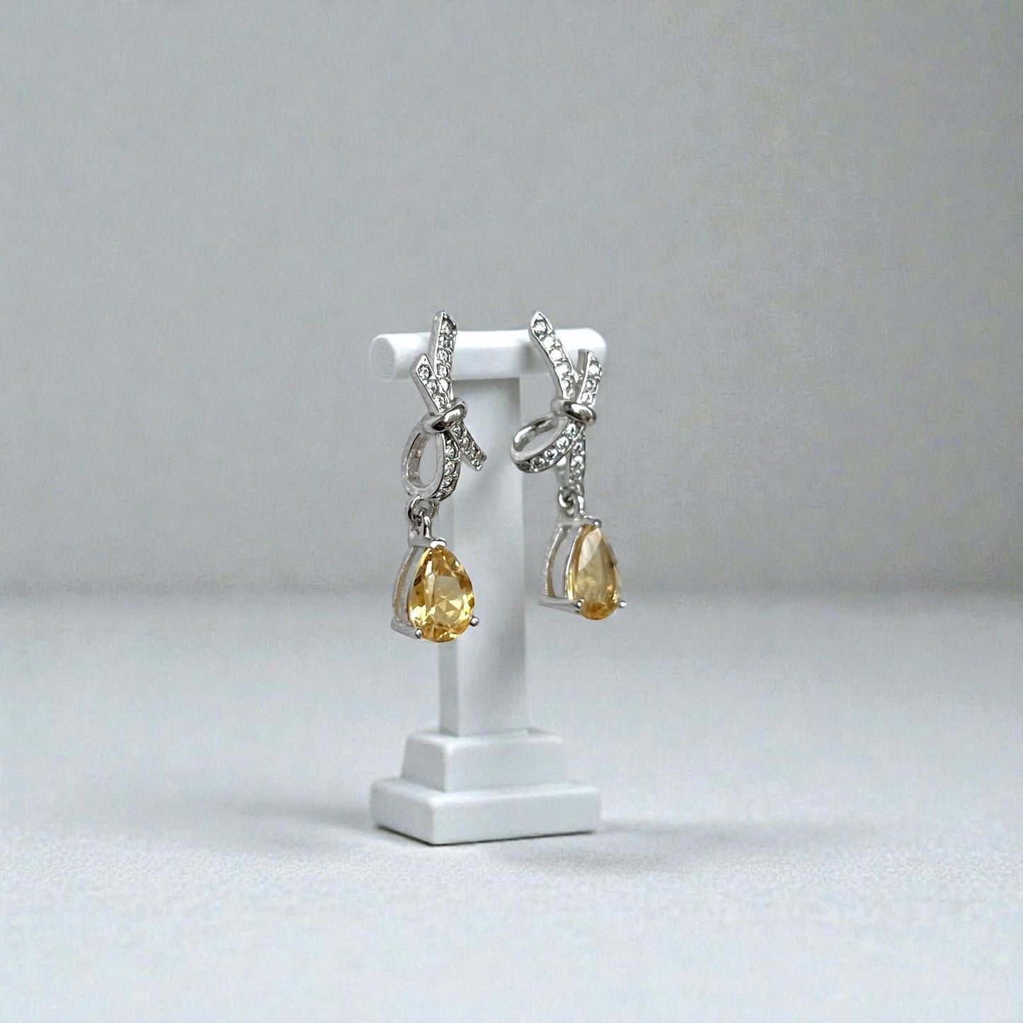Citrine 6mm Pear with Ribbon 925 Sterling Silver Earrings