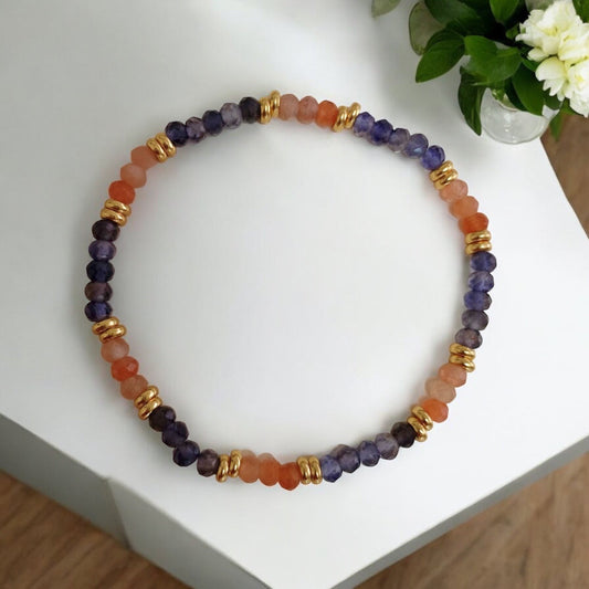 Slim & Detox Bracelet (Sunstone & Iolite 3x4mm Rondelle) with Stainless Steel Beads