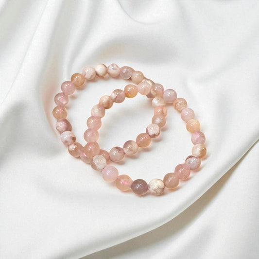 Cherry Blossom/ Sakura/ Flower Agate 8mm Bracelet