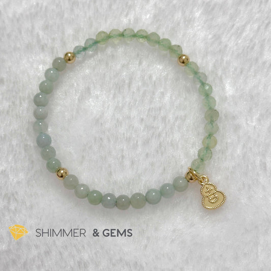 Wealth and Good Health Bracelet (Prehnite, Burma Jade & 14k Goldplated Copper Wu Lou Charm)