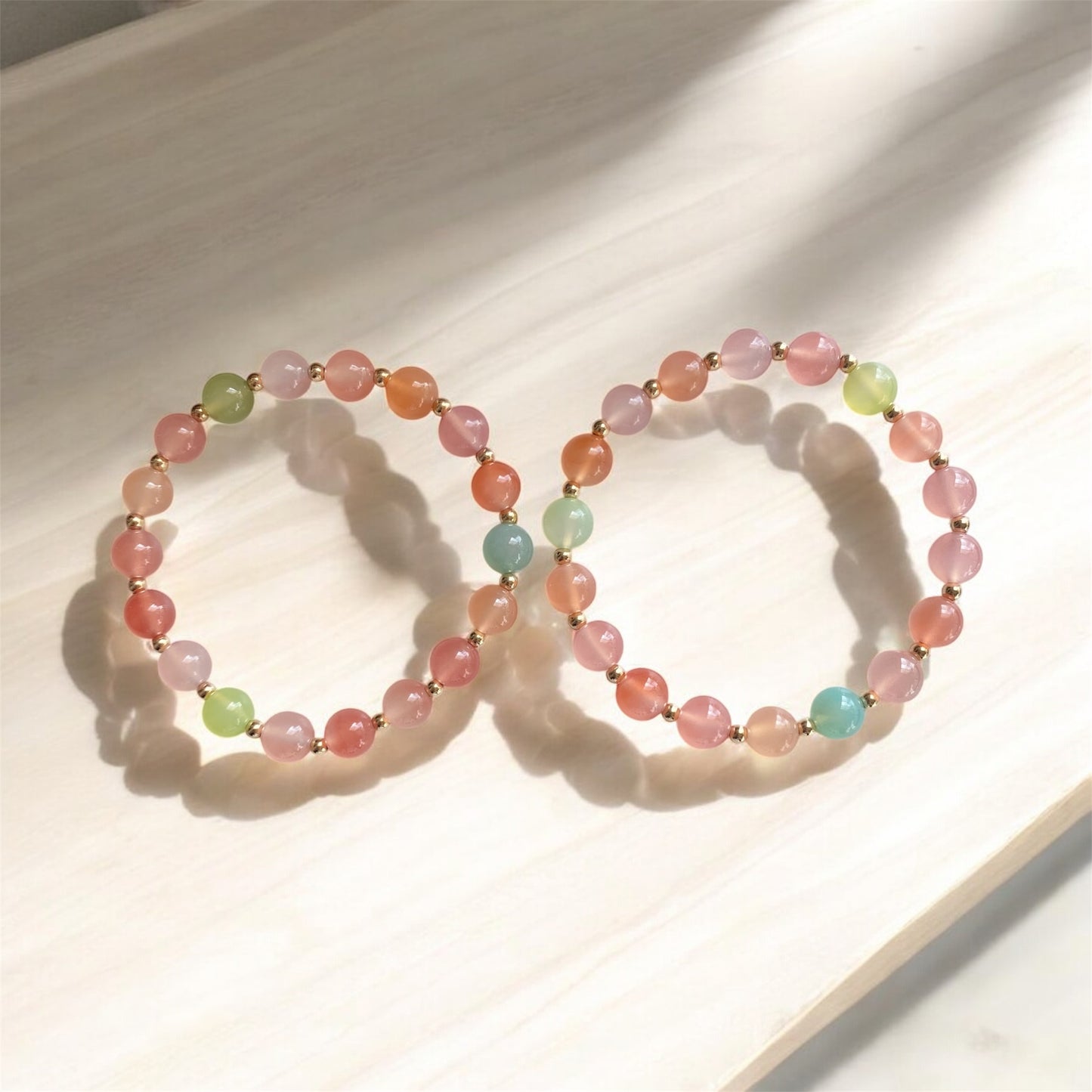 Natural Candy Agate Bracelet with Stainless Steel Beads 6mm (Yan Yuan)