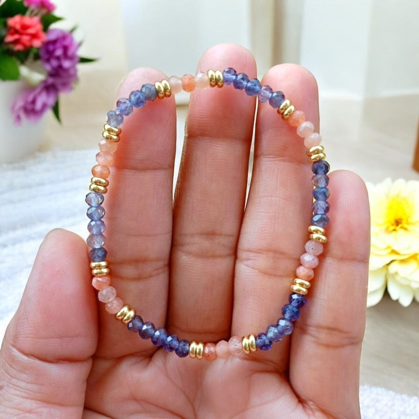 Slim & Detox Bracelet (Sunstone & Iolite 3x4mm Rondelle) with Stainless Steel Beads