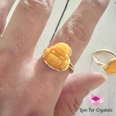 Butter Amber Laughing Buddha Ring (Adjustable)