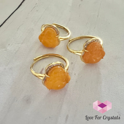 Butter Amber Laughing Buddha Ring (Adjustable)