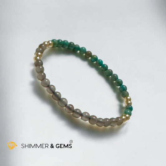 Cosmic Alignment Sacred Bracelet (Black Moonstone & Turquoise 4mm) Light Codede & Ore-Activated