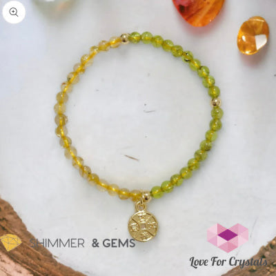Lucky Coin with Golden Rutilated & Peridot (4mm) Bracelet Plus 14k Gold Filled Beads