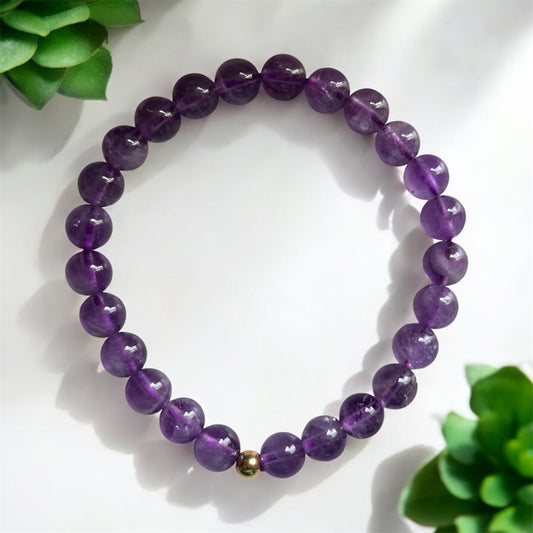 Lilac Amethyst Bracelet 6mm with 14k gold-filled bead