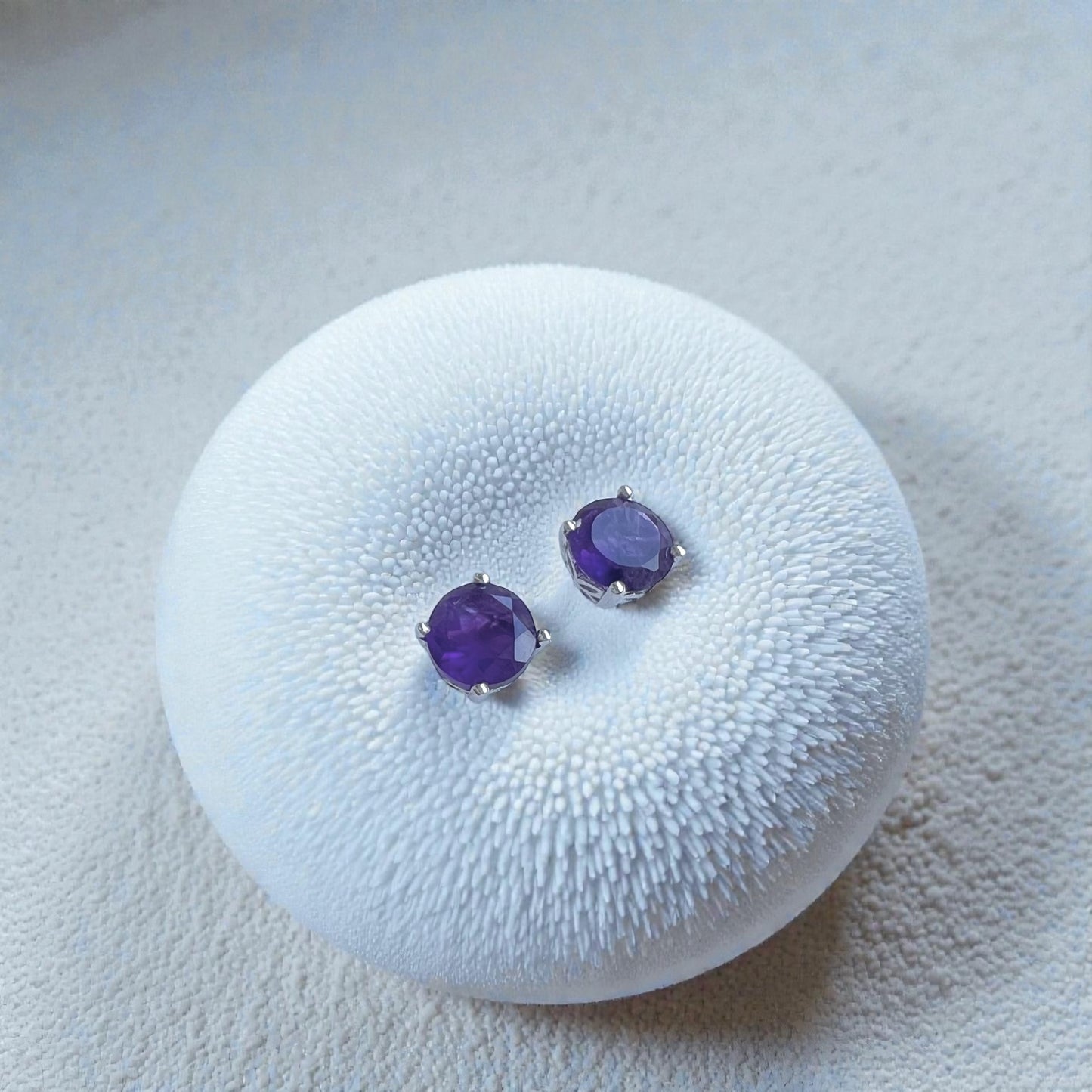 Amethyst 7mm Round 925 Sterling Silver Earrings