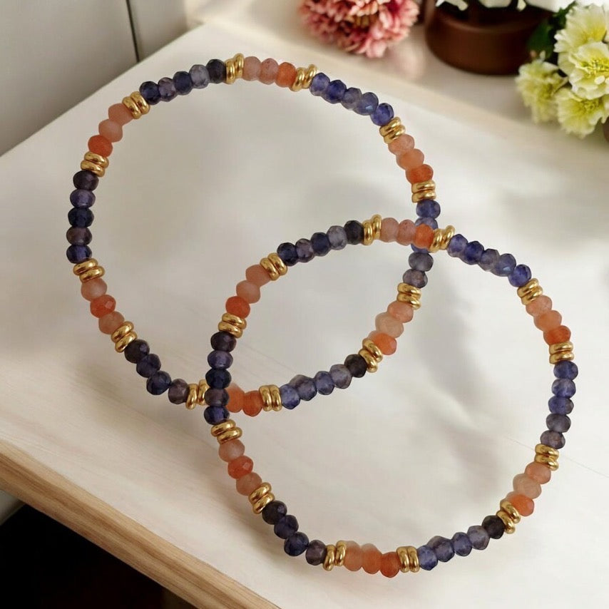 Slim & Detox Bracelet (Sunstone & Iolite 3x4mm Rondelle) with Stainless Steel Beads