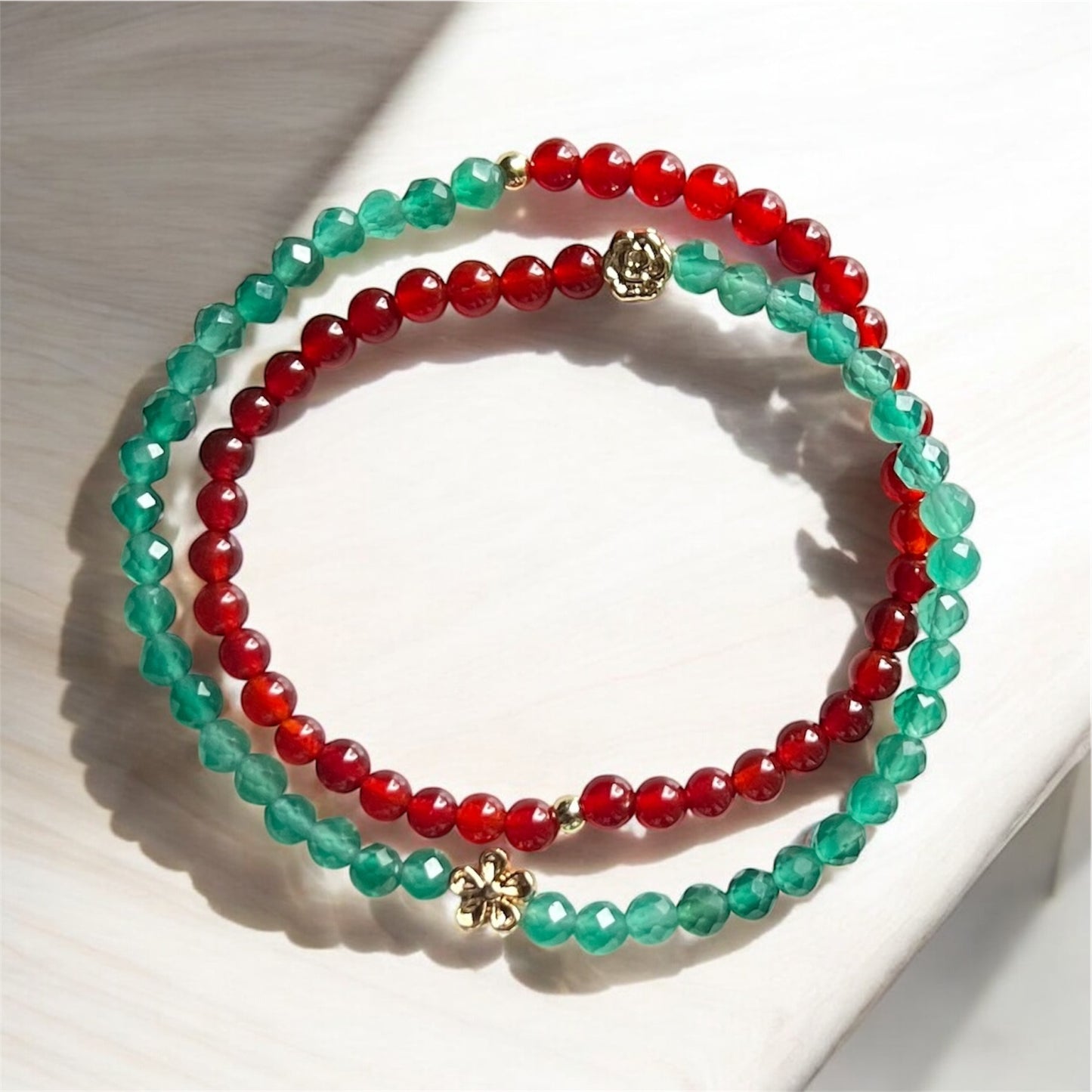 New Beginnings 4mm (Red Agate & Green Agate) Infinity Design Bracelet