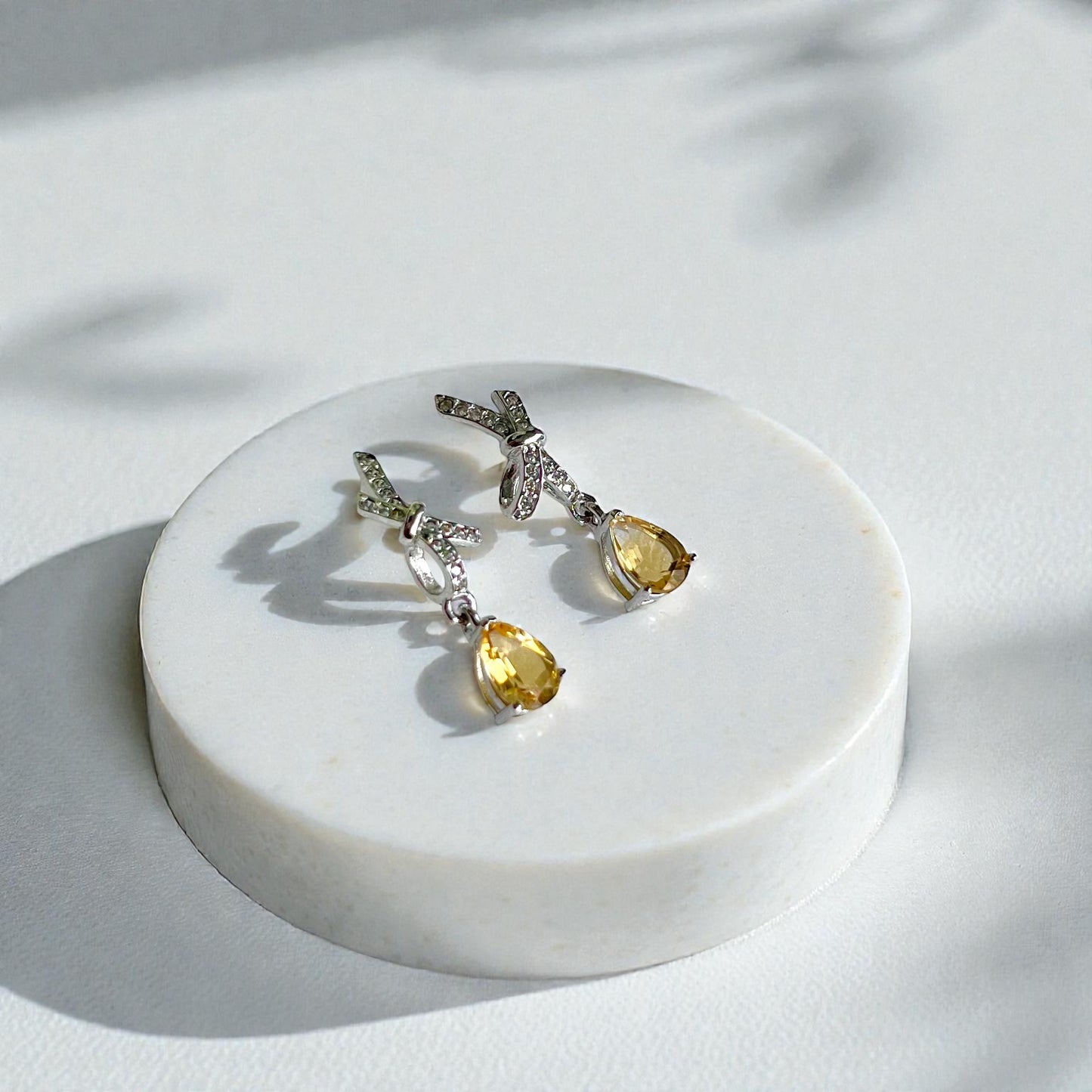 Citrine 6mm Pear with Ribbon 925 Sterling Silver Earrings