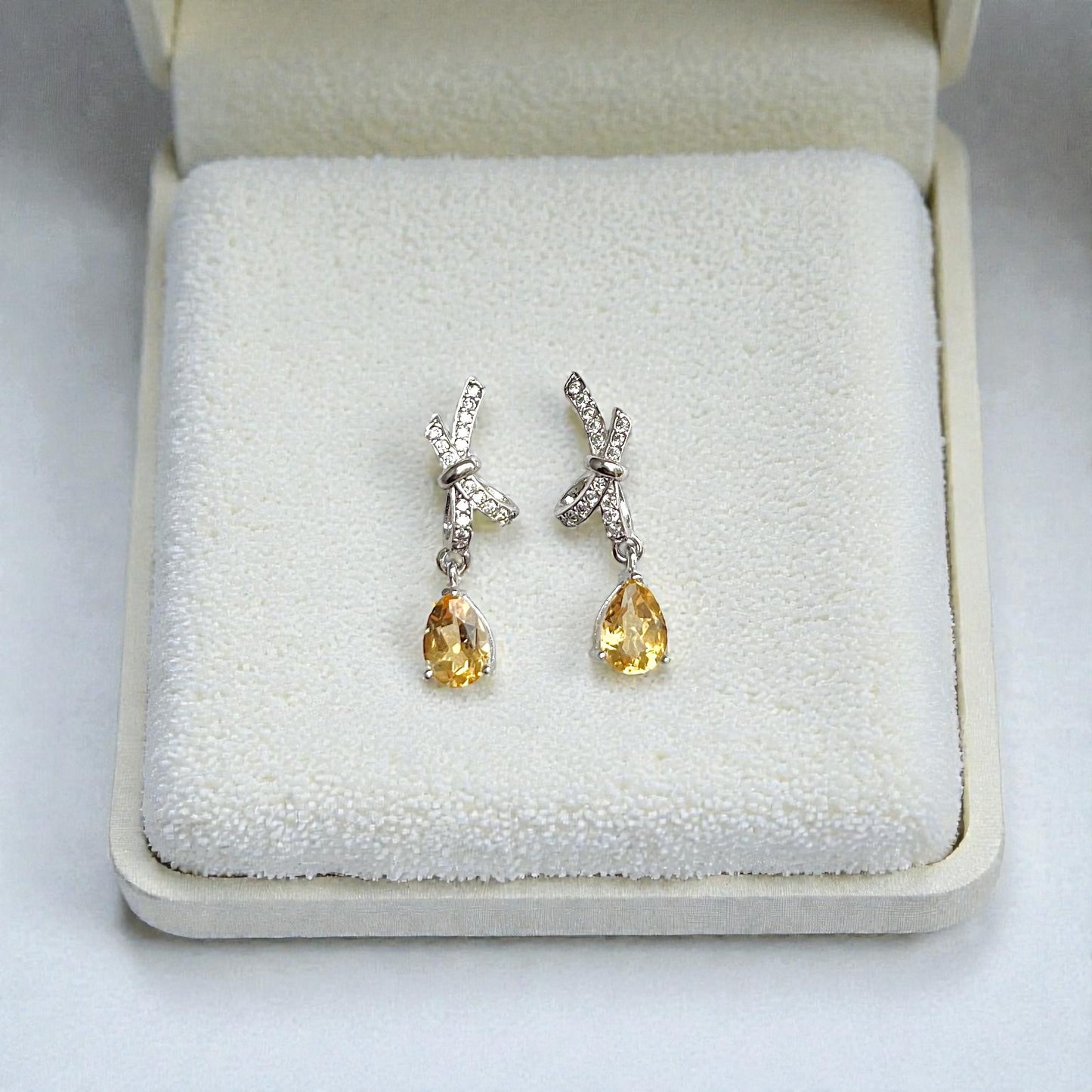 Citrine 6mm Pear with Ribbon 925 Sterling Silver Earrings