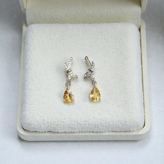 Citrine 6mm Pear with Ribbon 925 Sterling Silver Earrings